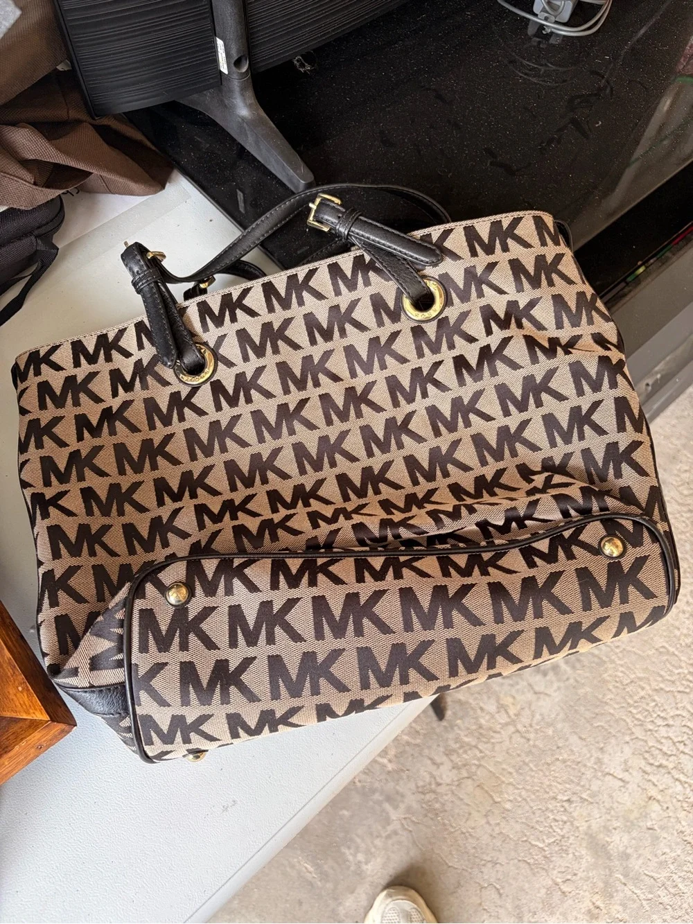 Michael Kors Brown and Black MK Logo Tote